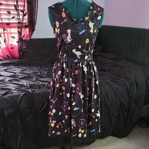 Lindy Bop Black Whimsical Cat Print Midi Dress